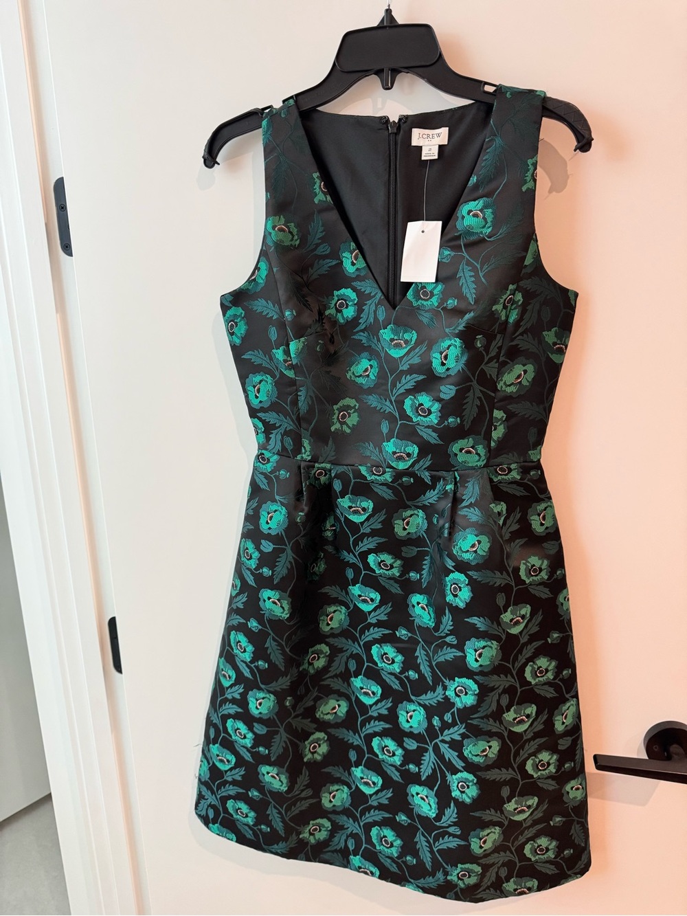 J. Crew Black Dress with Teal Floral Jacquard
